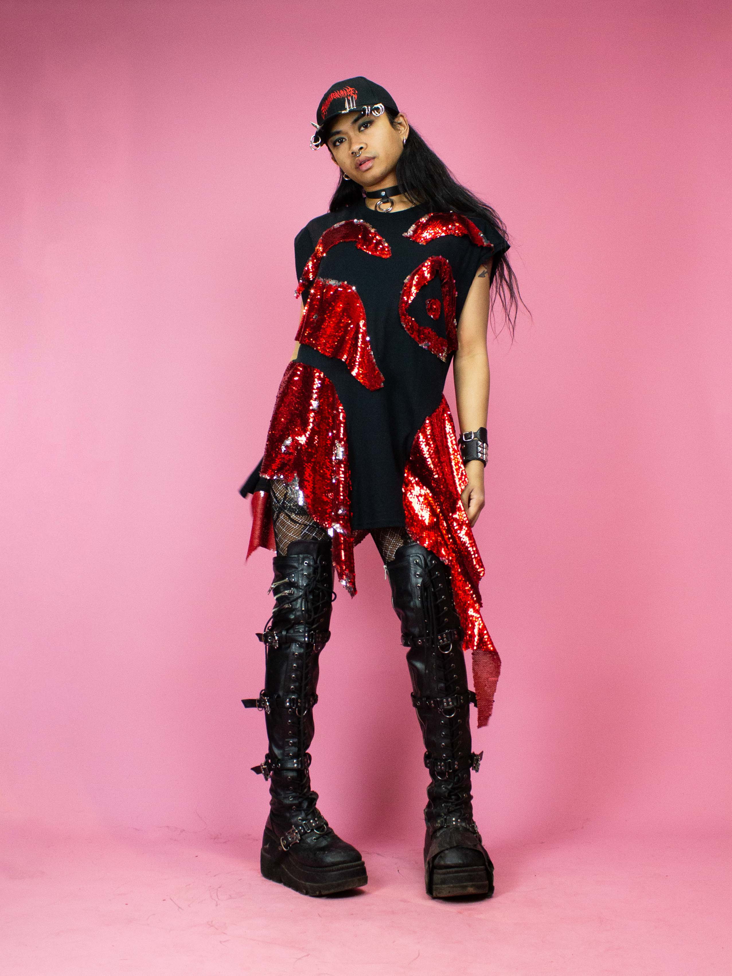 ADAM FROST BLACK AND RED SEQUIN DRESS - Image 3