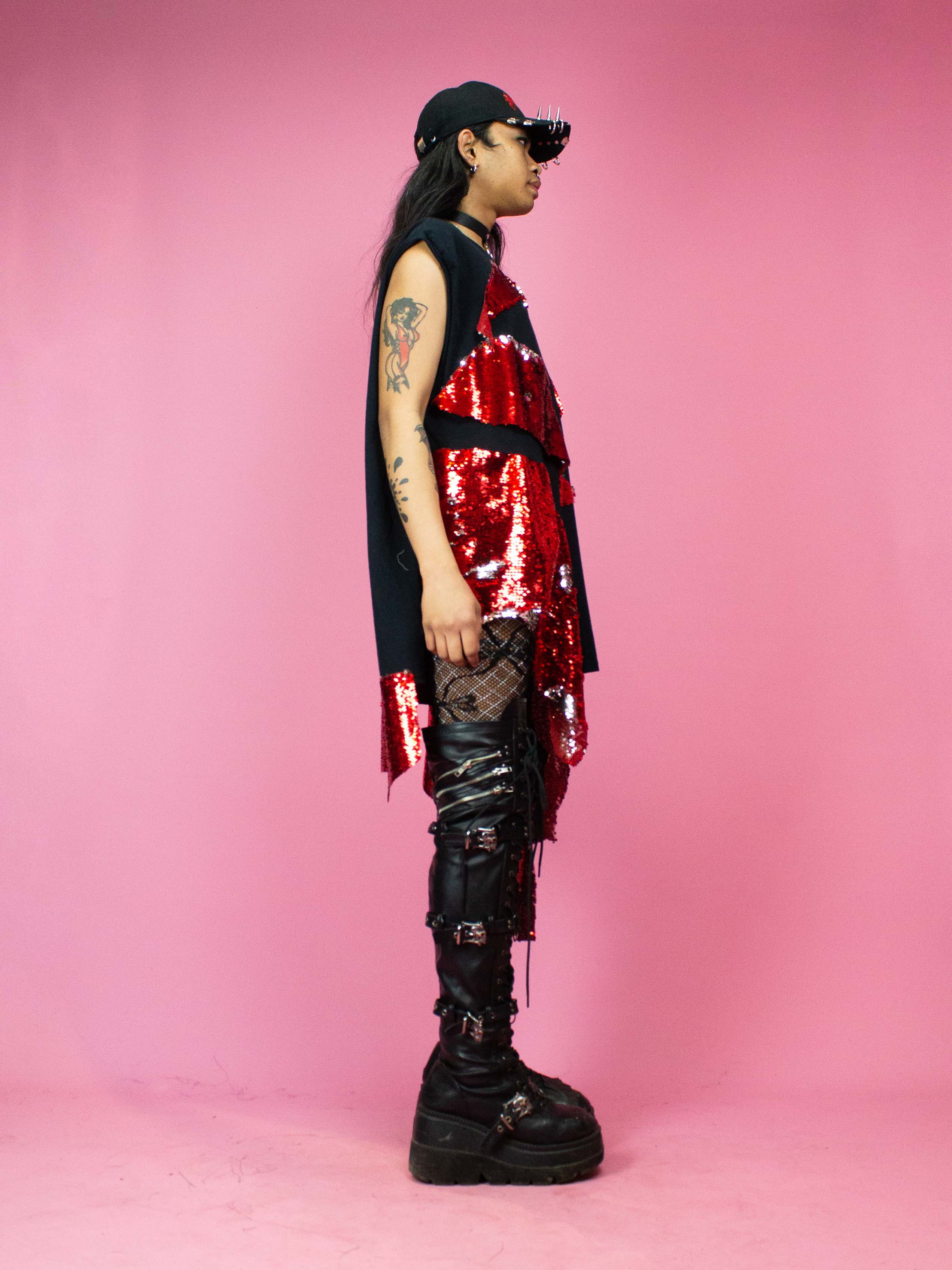 ADAM FROST BLACK AND RED SEQUIN DRESS - Image 4