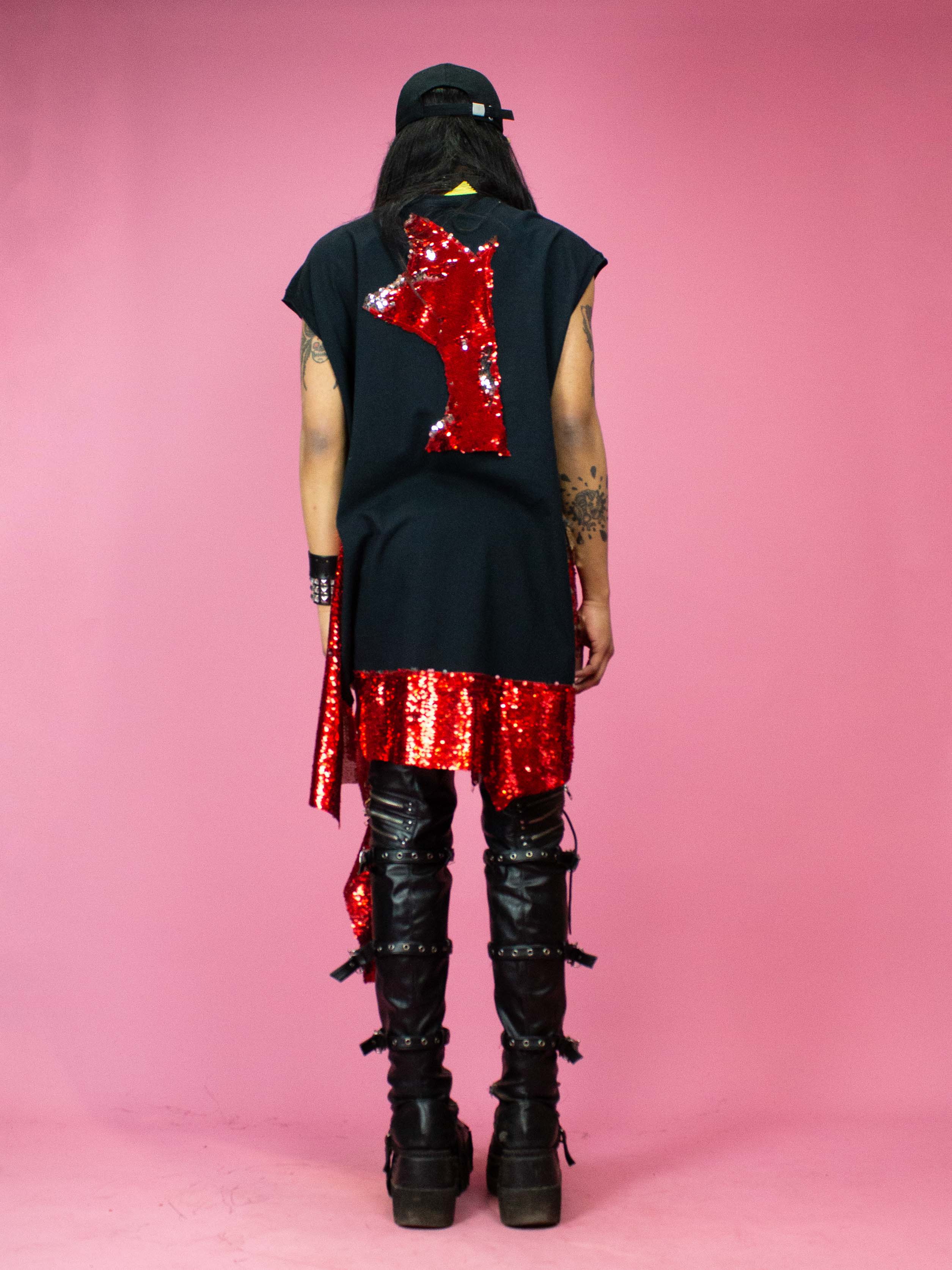 ADAM FROST BLACK AND RED SEQUIN DRESS - Image 5