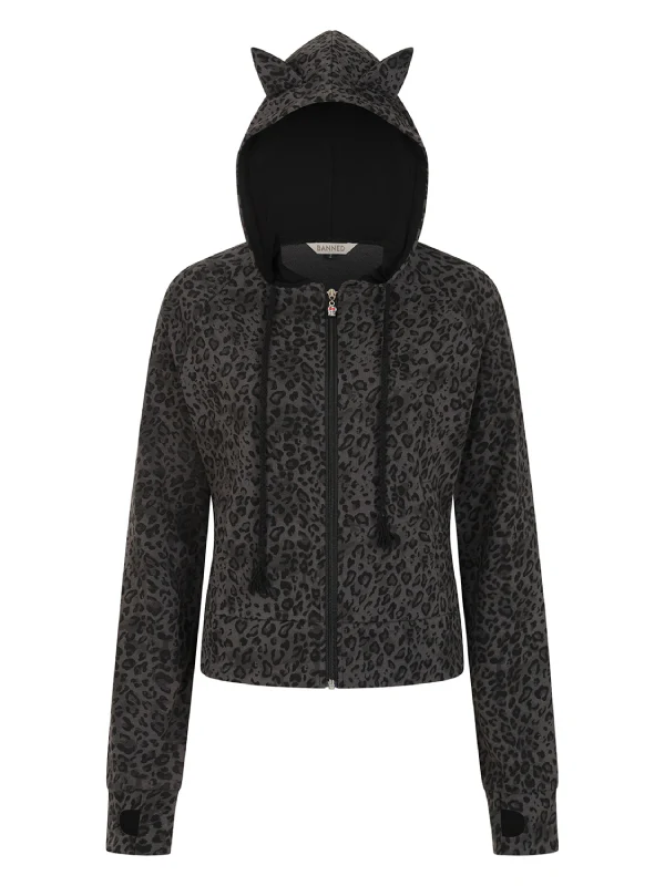 BANNED GREY LEOPARD VAMPIRE KITTY HOODIE HD59093 - Image 3