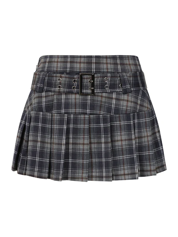 BANNED JUST A GIRL MINI SKIRT GREY TARTAN SK25653 - Image 3