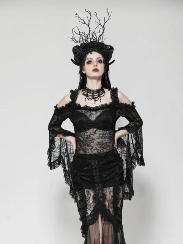 DARK IN LOVE TW623 GOTHIC ROMANTIC LACE FLARE SLEEVE TOP - Image 2