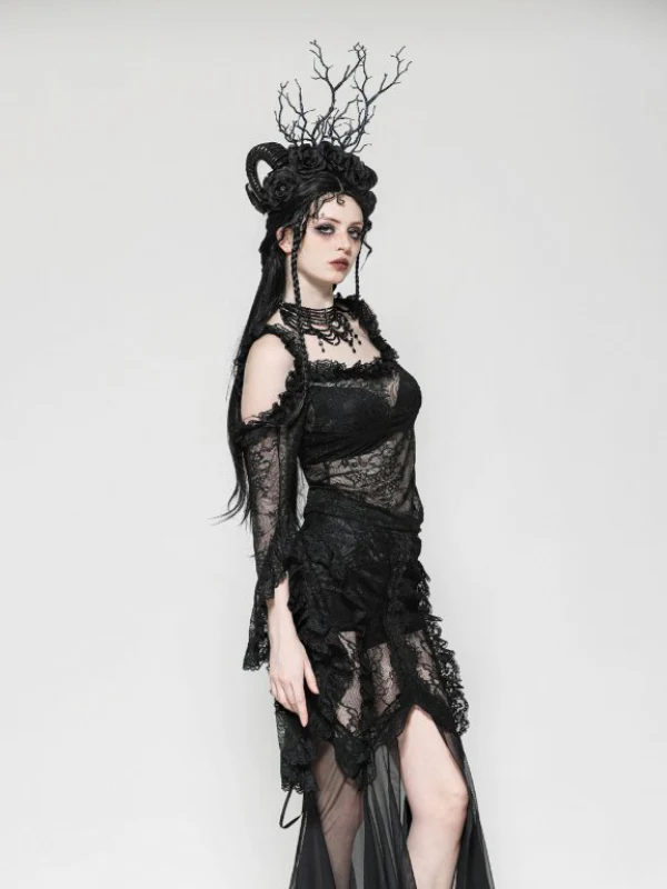 DARK IN LOVE TW623 GOTHIC ROMANTIC LACE FLARE SLEEVE TOP - Image 3