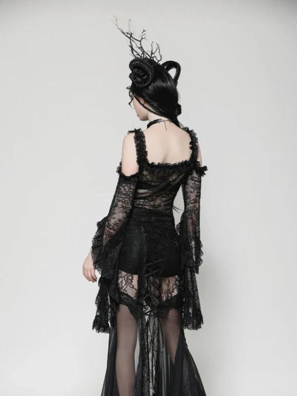 DARK IN LOVE TW623 GOTHIC ROMANTIC LACE FLARE SLEEVE TOP - Image 4