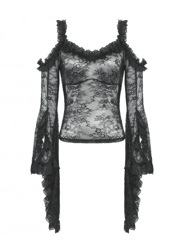 DARK IN LOVE TW623 GOTHIC ROMANTIC LACE FLARE SLEEVE TOP - Image 5