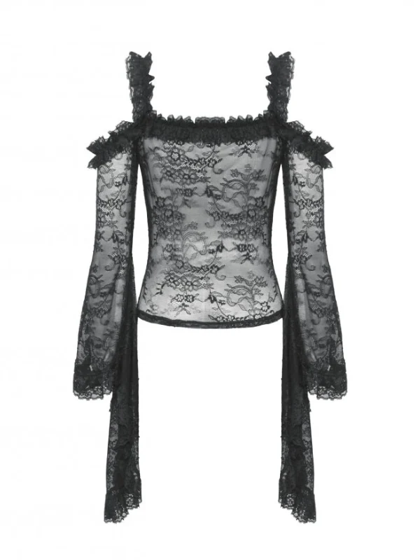 DARK IN LOVE TW623 GOTHIC ROMANTIC LACE FLARE SLEEVE TOP - Image 6