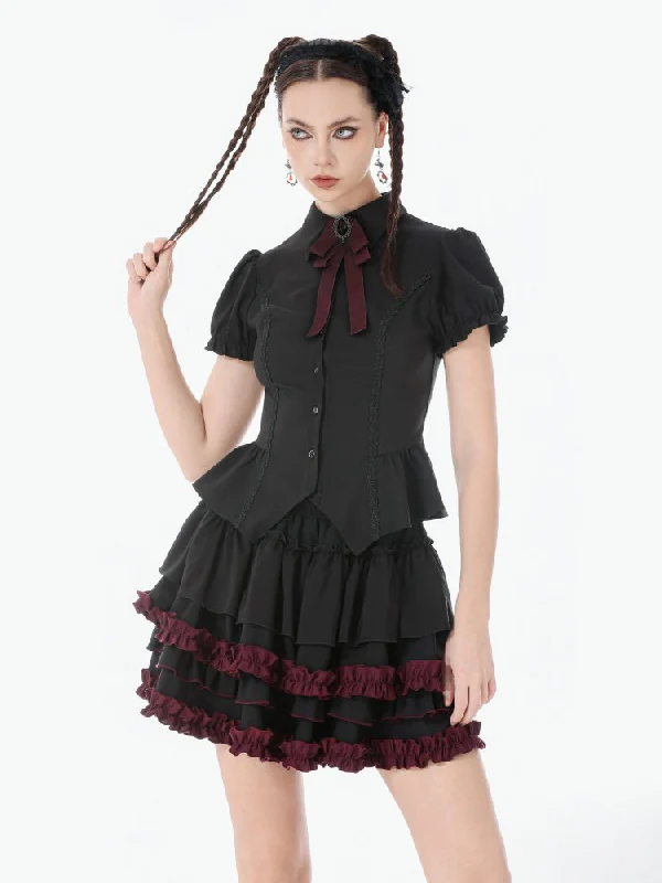 DARK IN LOVE BLACK AND RED RUFFLE SKIRT KW412