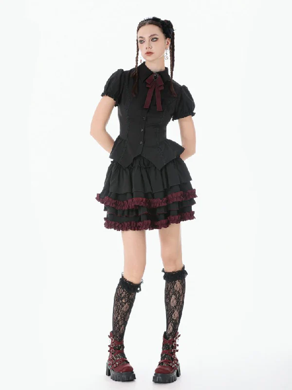 DARK IN LOVE BLACK AND RED RUFFLE SKIRT KW412 - Image 2