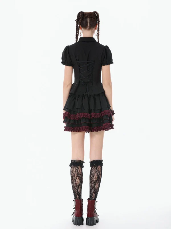 DARK IN LOVE BLACK AND RED RUFFLE SKIRT KW412 - Image 3