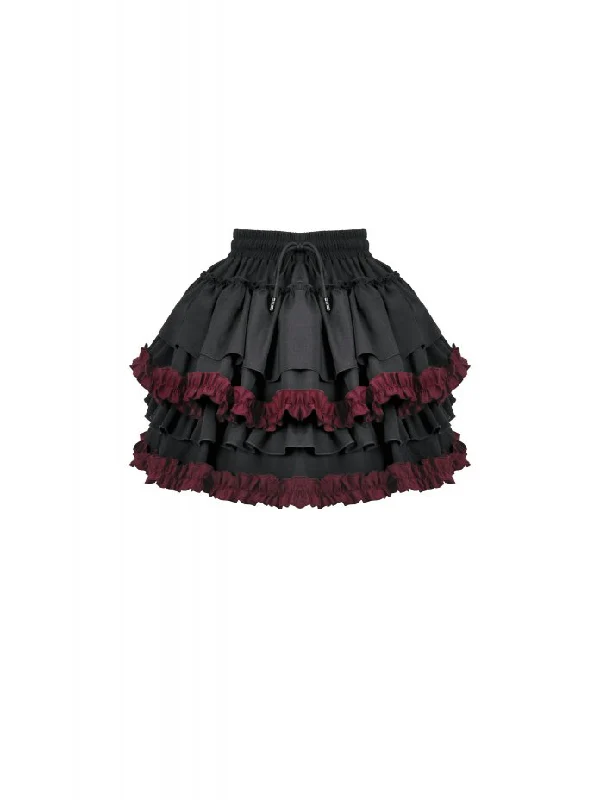 DARK IN LOVE BLACK AND RED RUFFLE SKIRT KW412 - Image 4