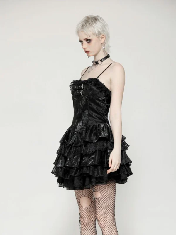 DARK IN LOVE DW1035 PUNK SHINY PU LEATHER LAYERED DRESS - Image 3