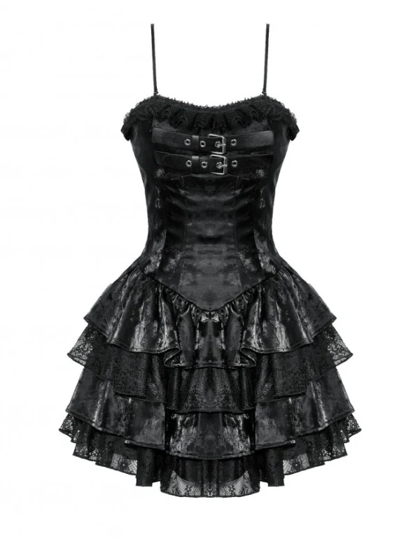 DARK IN LOVE DW1035 PUNK SHINY PU LEATHER LAYERED DRESS - Image 5