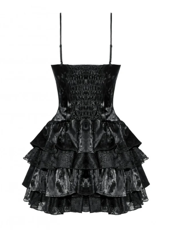 DARK IN LOVE DW1035 PUNK SHINY PU LEATHER LAYERED DRESS - Image 6