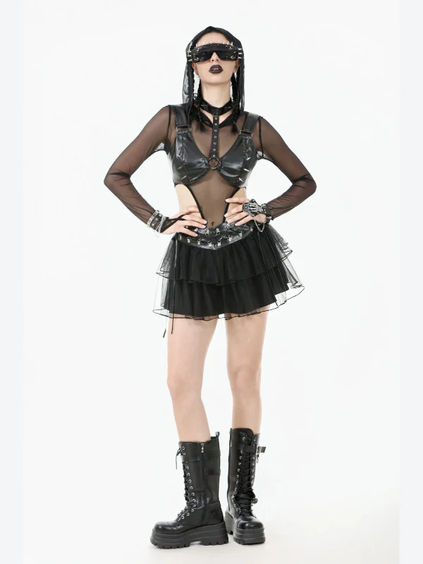 DARK IN LOVE KW401 FAKE LEATHER WITH TULLE SKIRT - Image 3