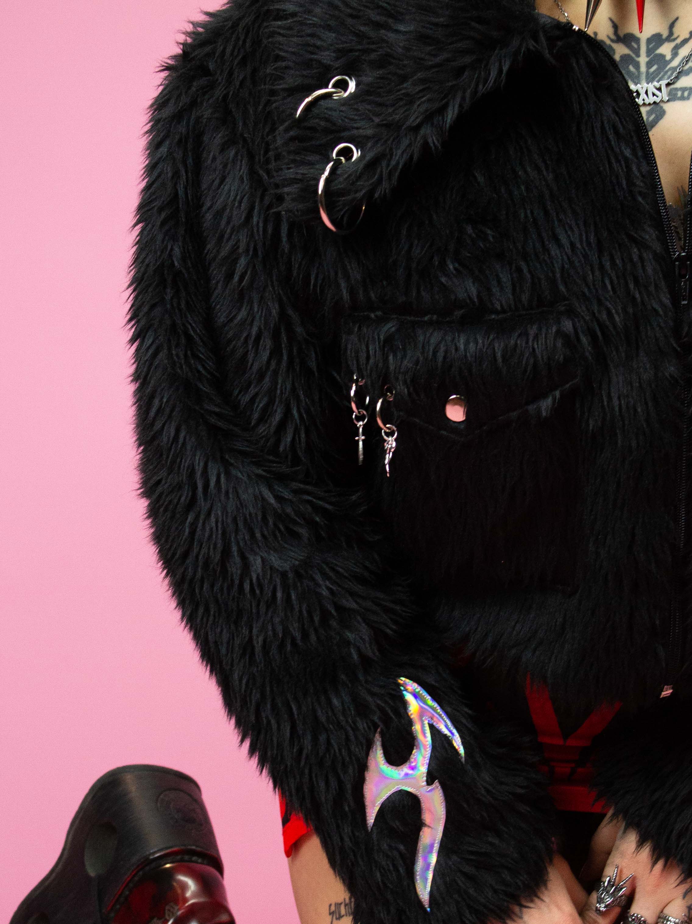 FLUOR SER TRIBAL FURRY BLACK JACKET M FL189 - Image 6