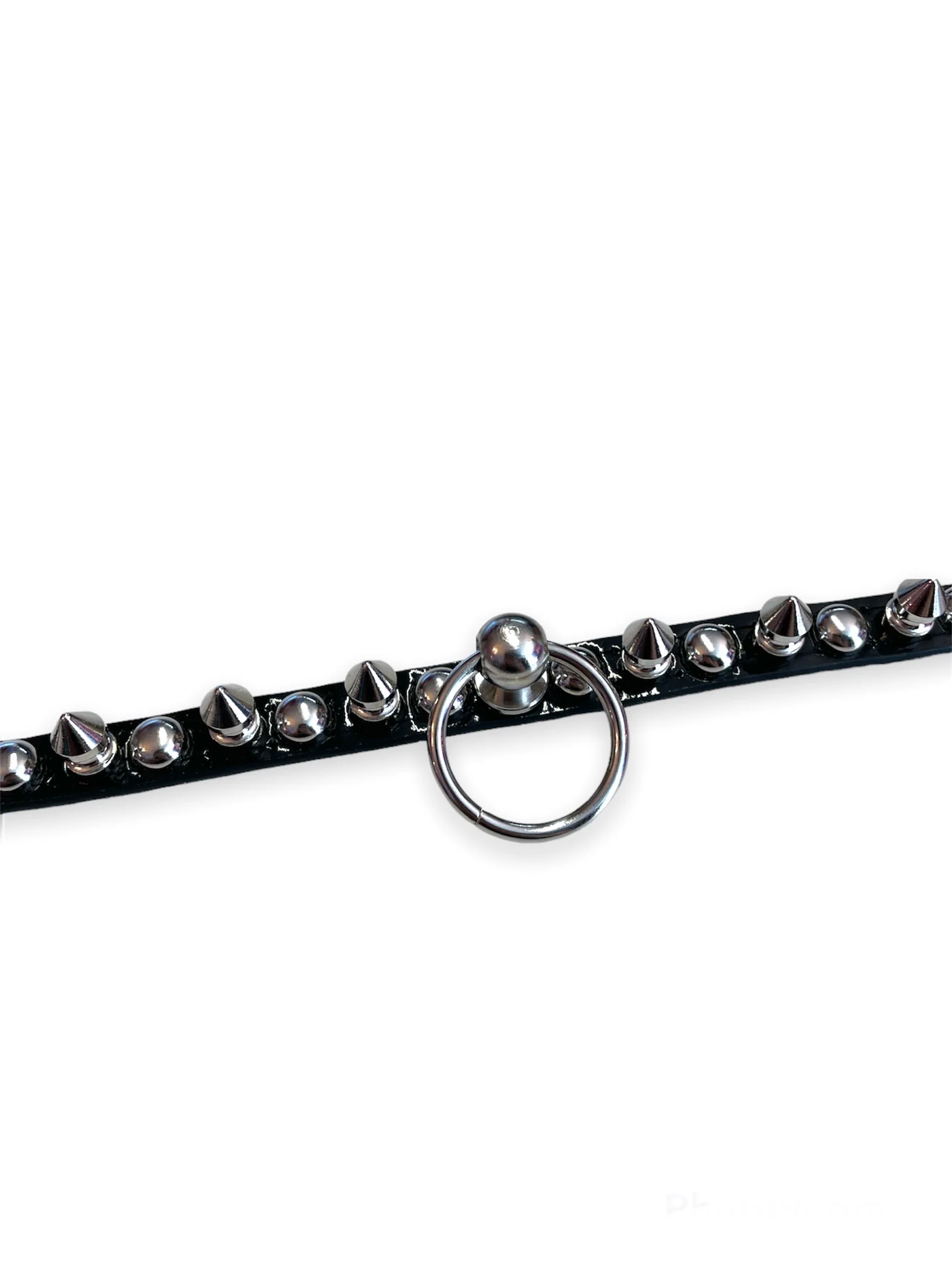 FUNK PLUS BLACK PATENT SLIM CHOKER WITH ROUND STUDS, SPIKES AND RING FCK444 - Image 2