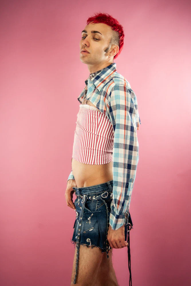INDYANNA CROPPED DARK BLUE ORANGE BLOUSE - Image 2