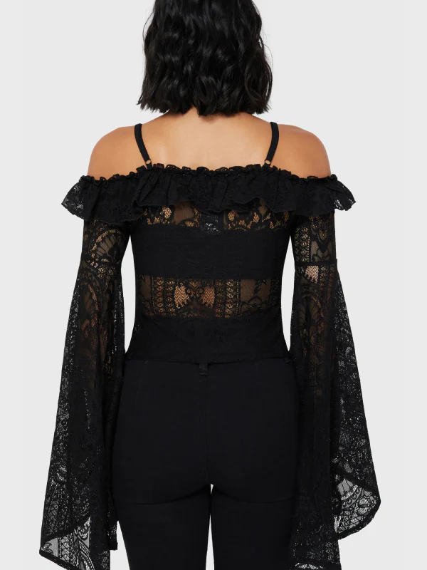 KILLSTAR BREATHLESS LACE BARDOT TOP BLACK - Image 3