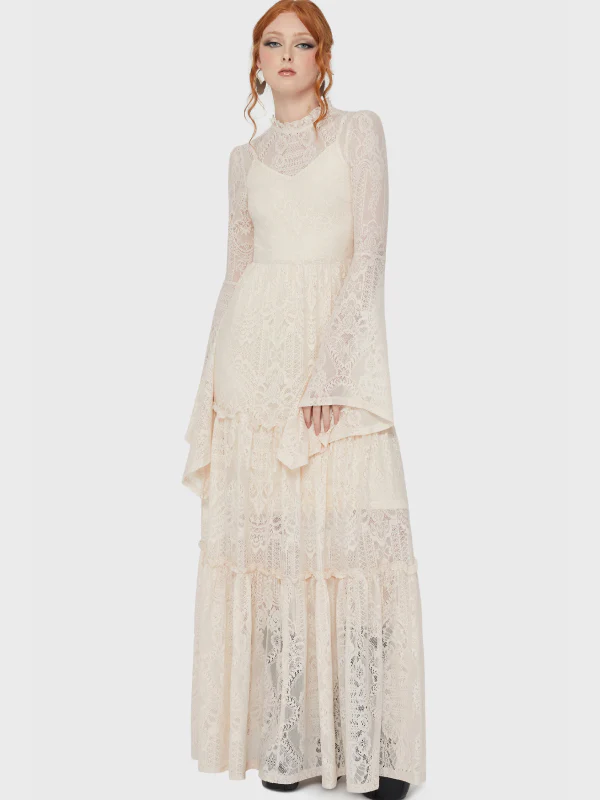 KILLSTAR HECATE LACE MAXI DRESS IVORY - Image 4