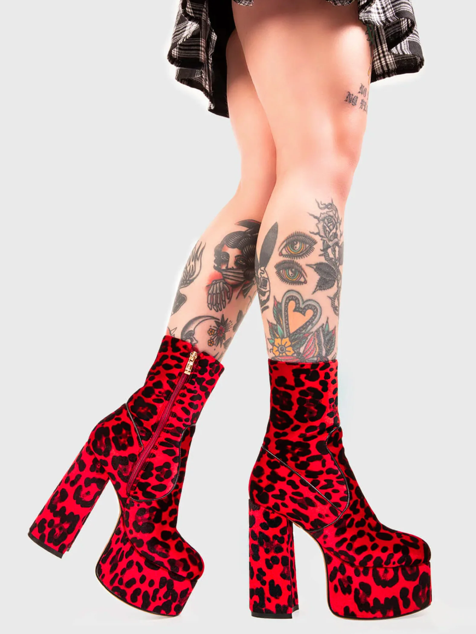 LAMODA ADORE YOU PLATFORM ANKLE BOOTS RED LEO LMF0119 - Image 3