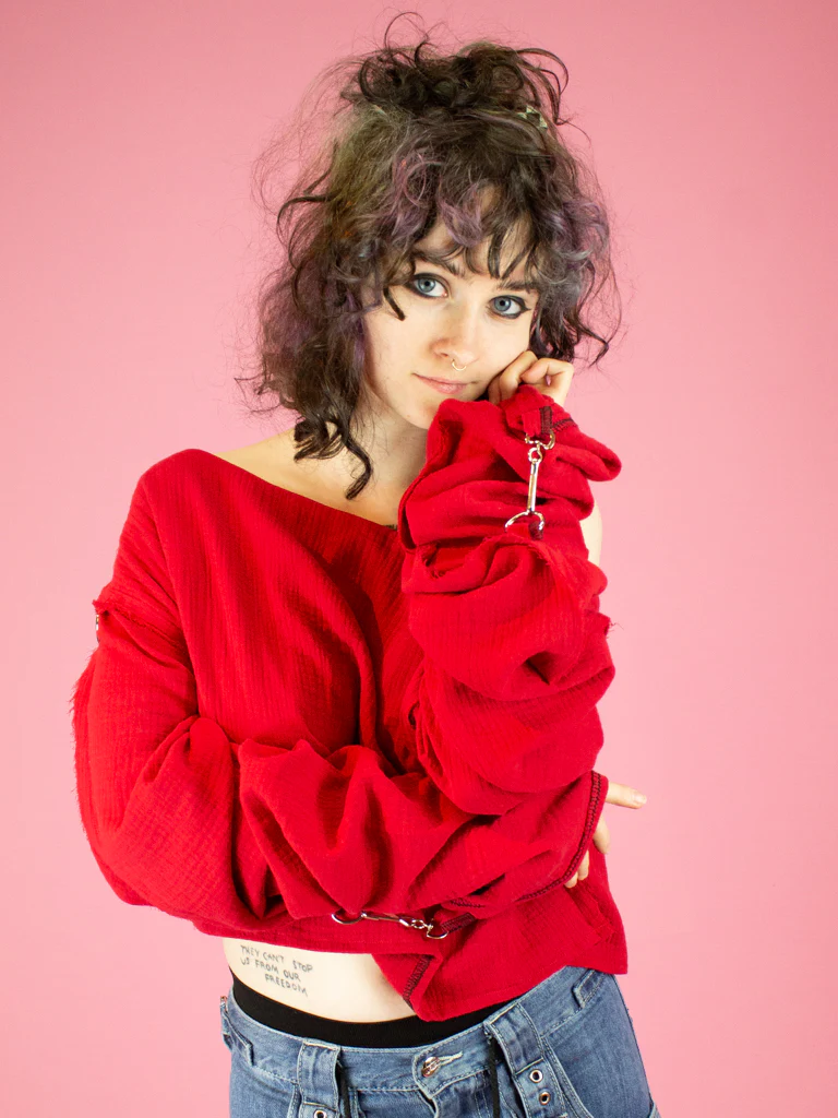 LESS THAN HUMAN BONDAGE TOP CROP RED - Image 6