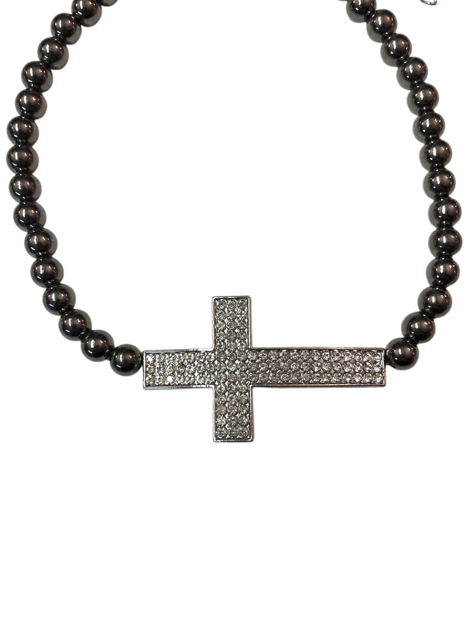 RHINESTONE CROSS PEARL CHOKER - Image 2