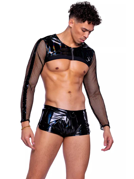 ROMA COSTUME VINYL IRIDESCENT LONG SLEEVED FISHNET TOP 6518