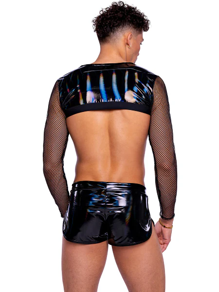 ROMA COSTUME VINYL IRIDESCENT LONG SLEEVED FISHNET TOP 6518 - Image 2