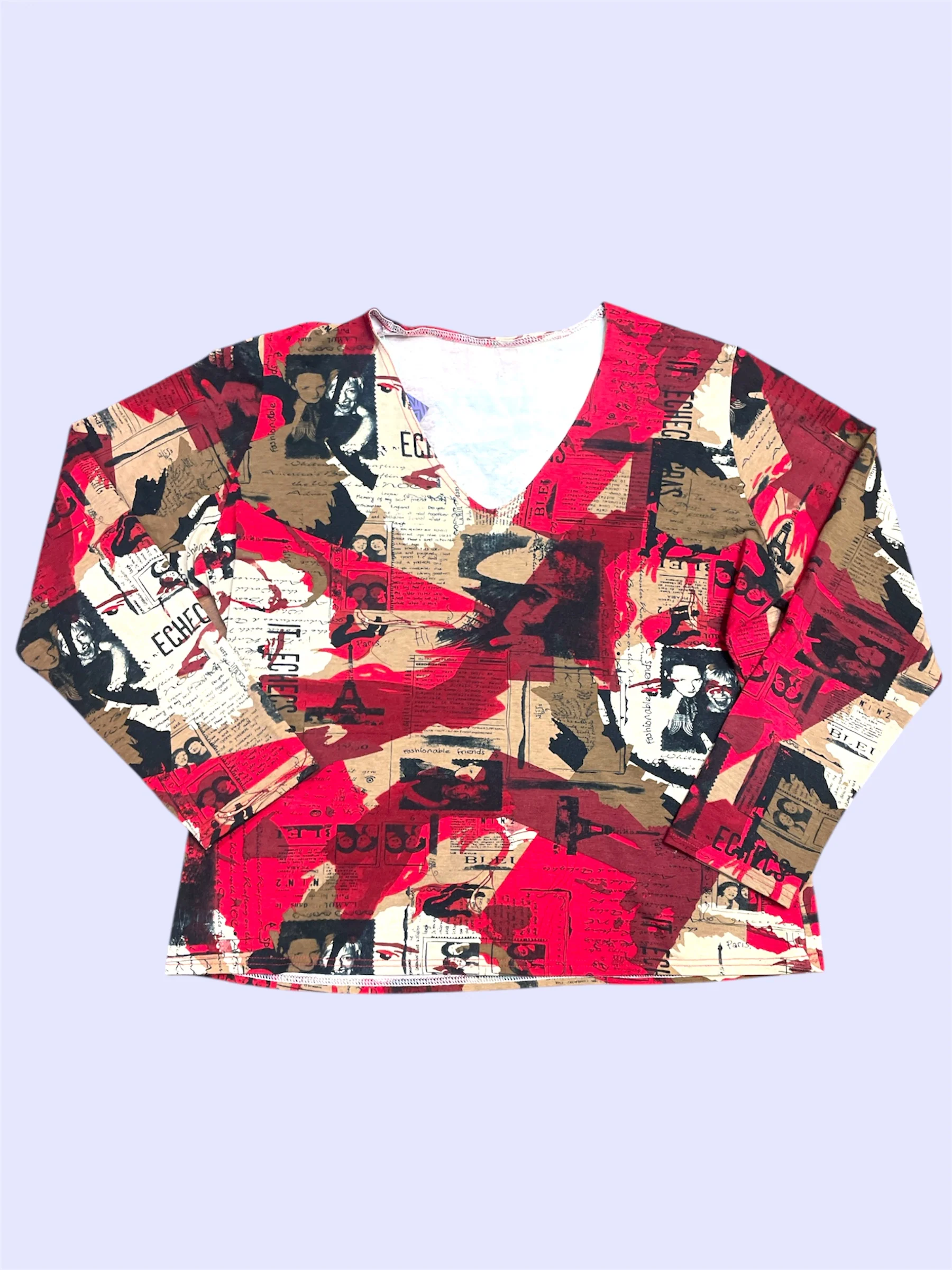 SECOND HAND BEIGE RED NEWSPAPER LONGSLEEVE