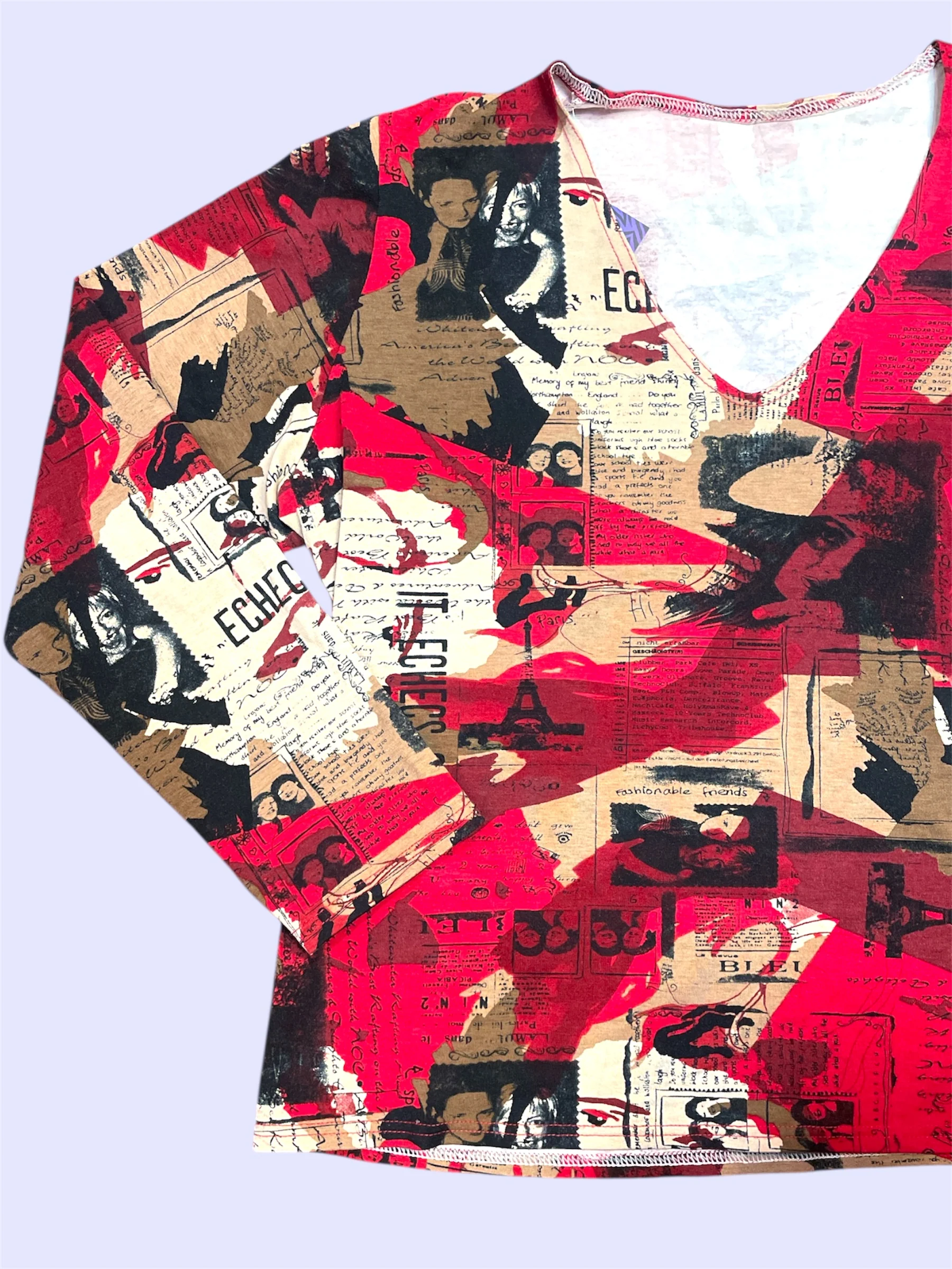 SECOND HAND BEIGE RED NEWSPAPER LONGSLEEVE - Image 2