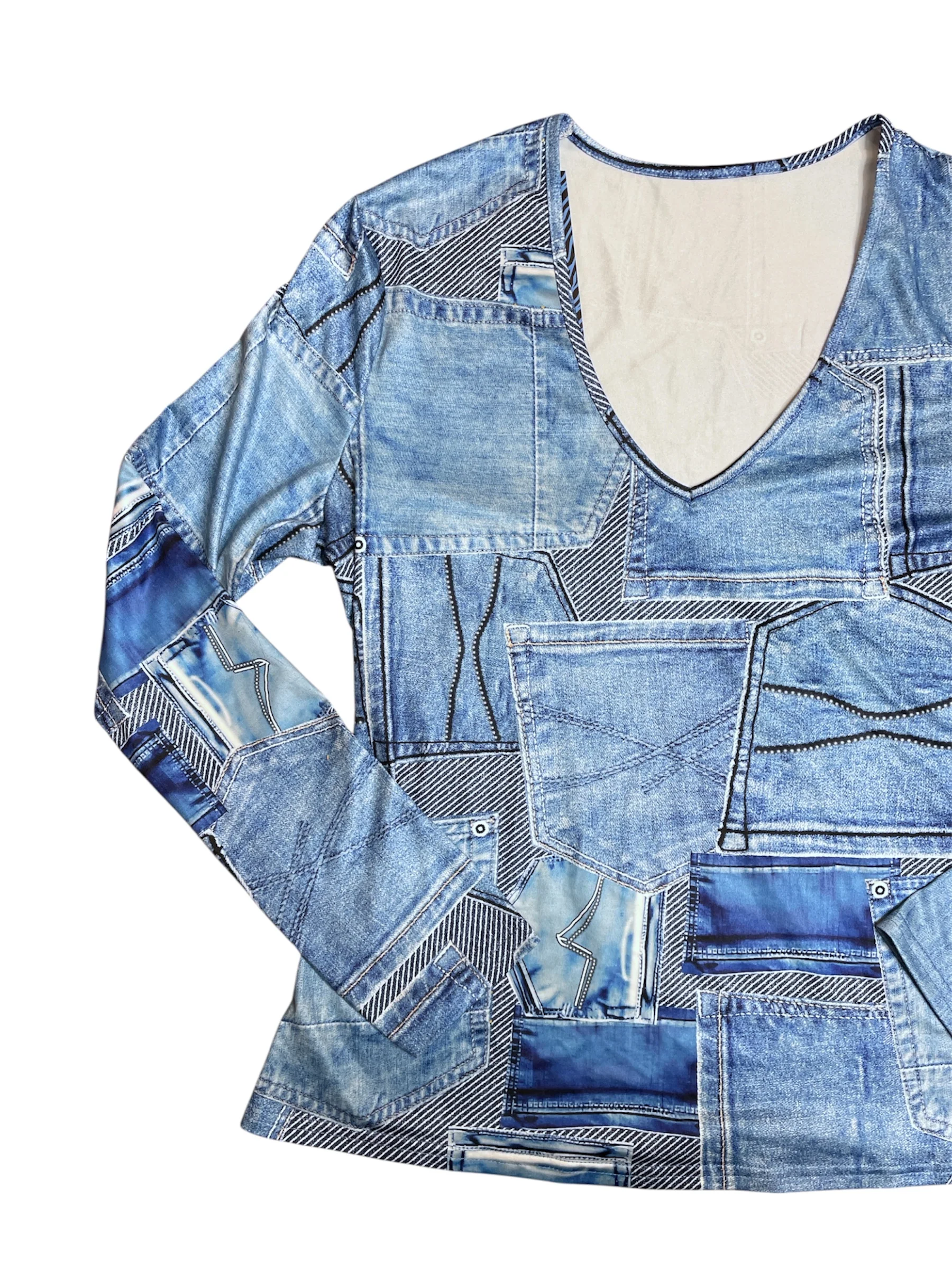 SECOND HAND JEAN PRINTED V NECK - Image 2