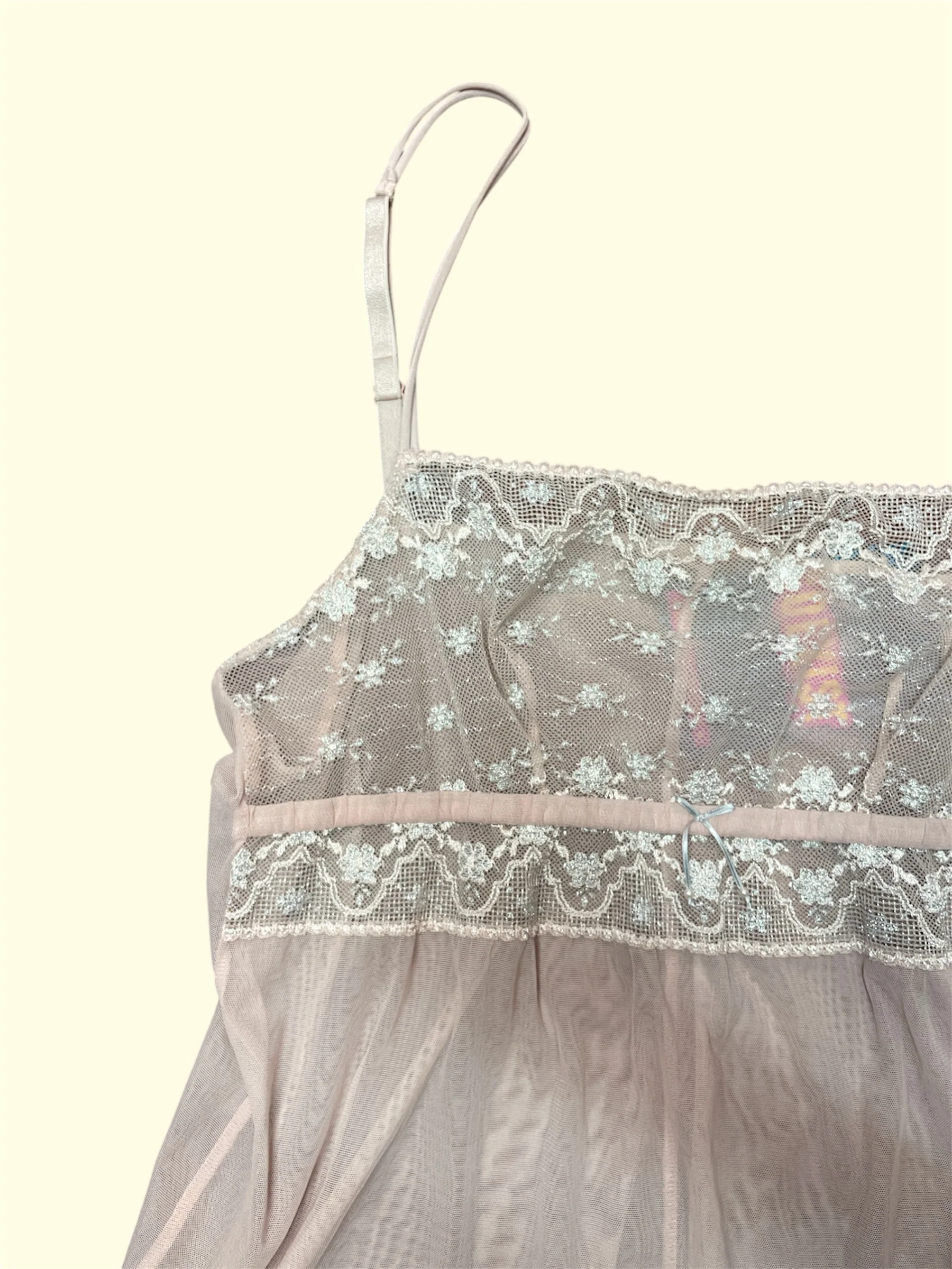 SECOND HAND LIGHT PINK MESH GLITTER TOP - Image 2