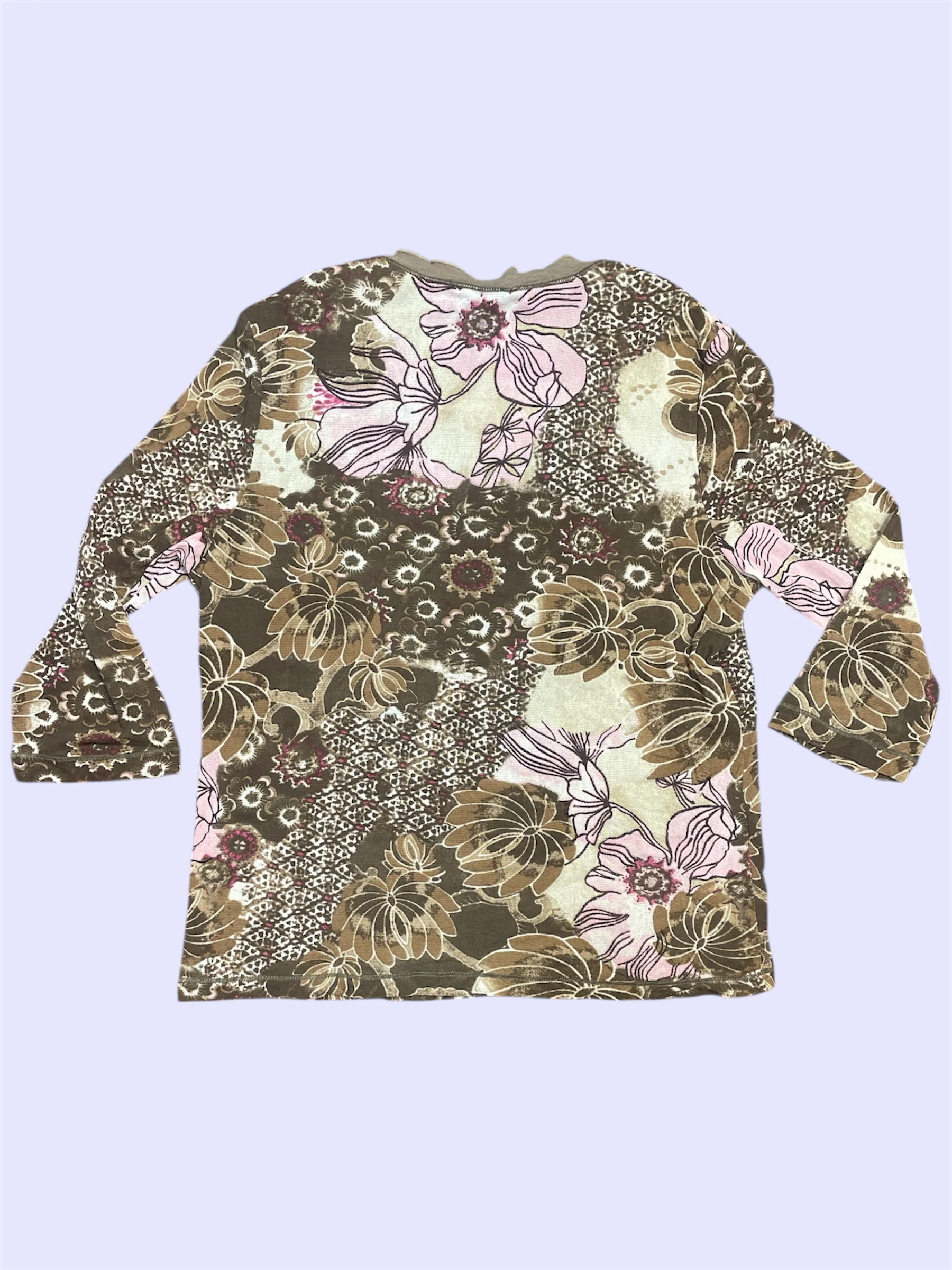 SECOND HAND OLSEN GREEN AND PINK FLOWER LONGSLEEVE - Image 3