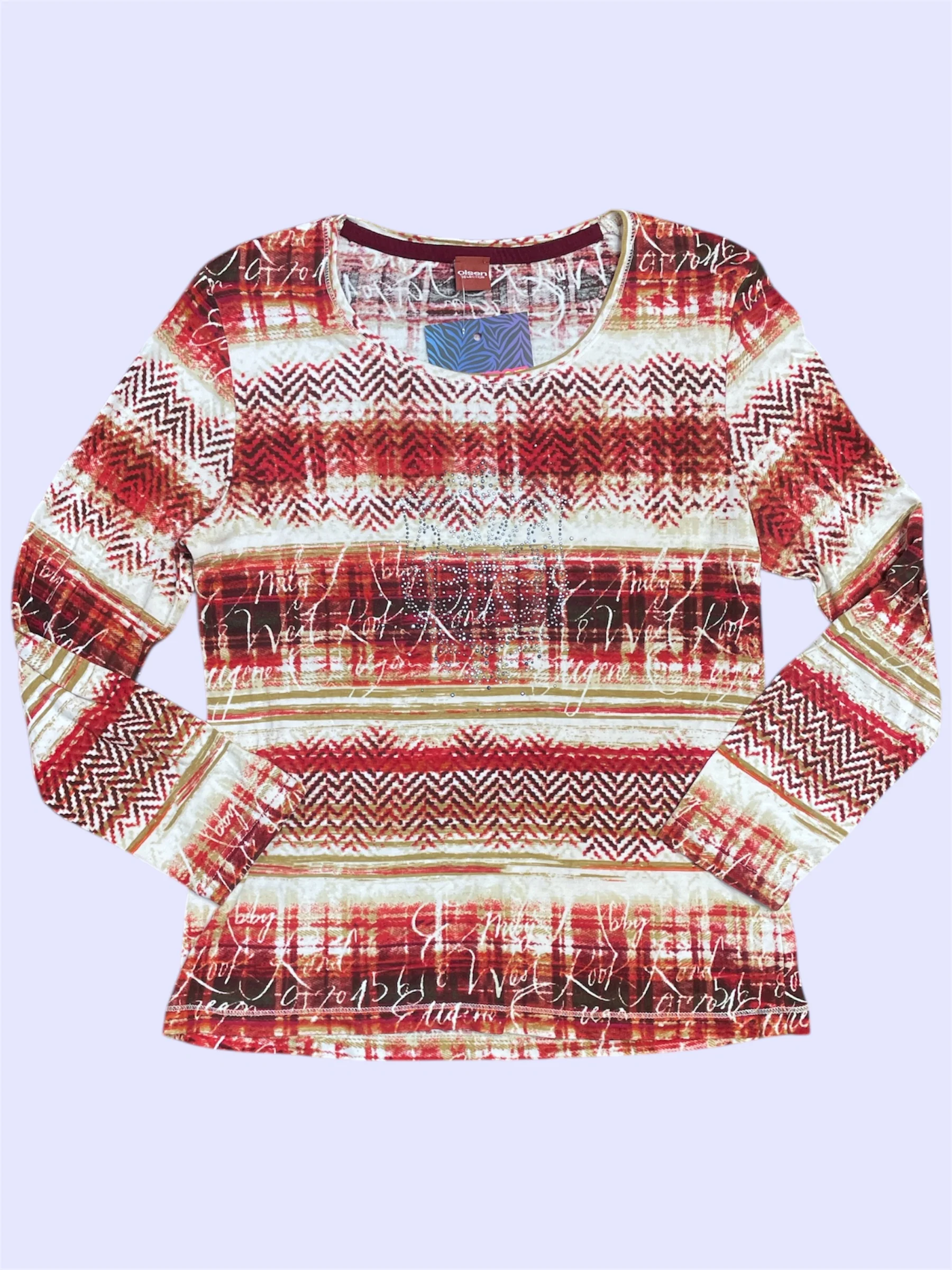 SECOND HAND OLSEN RED LONG SLEEVE WITH RHINESTONES