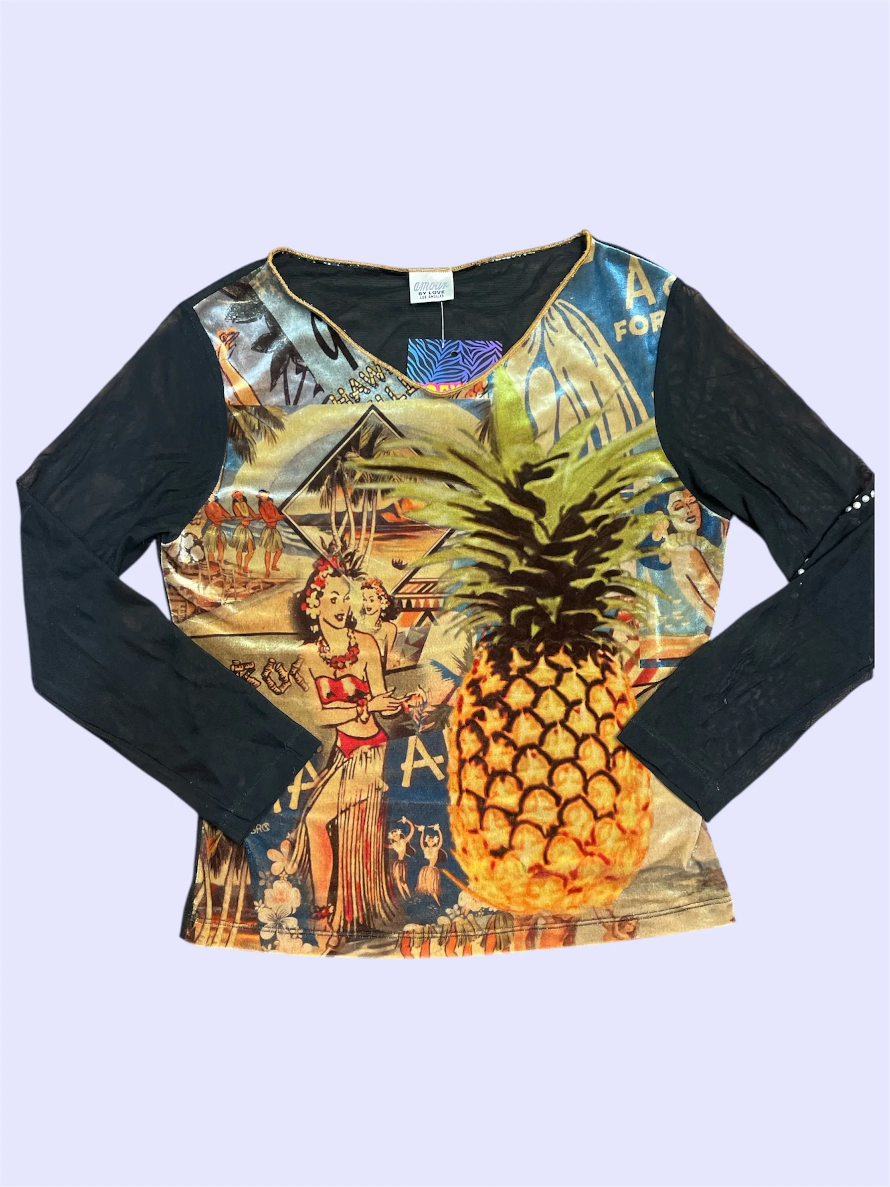 SECOND HAND VELVET AND MESH LONGSLEEVE