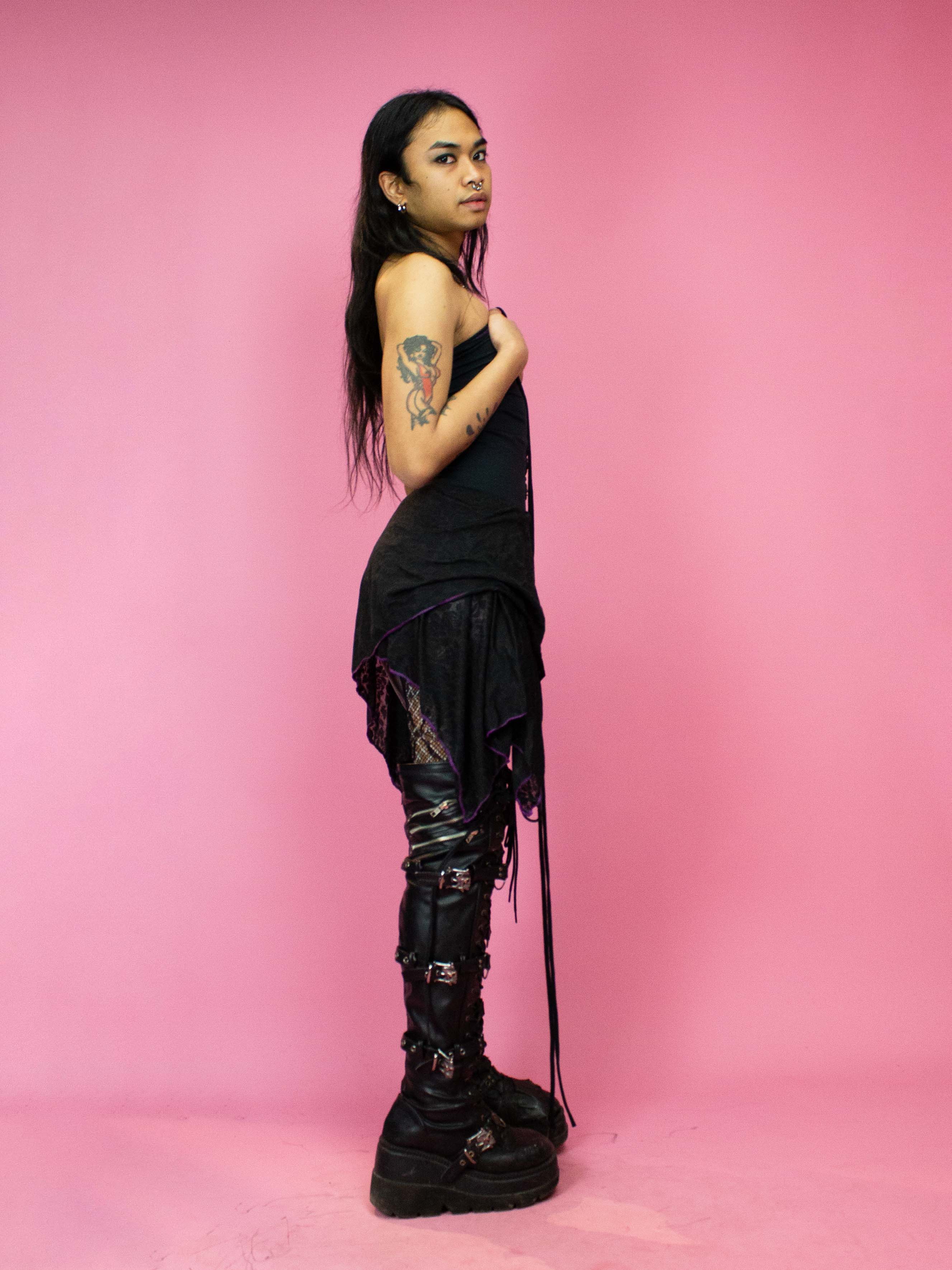 TINK CORSET DRESS BLACK PINK MESH - Image 3
