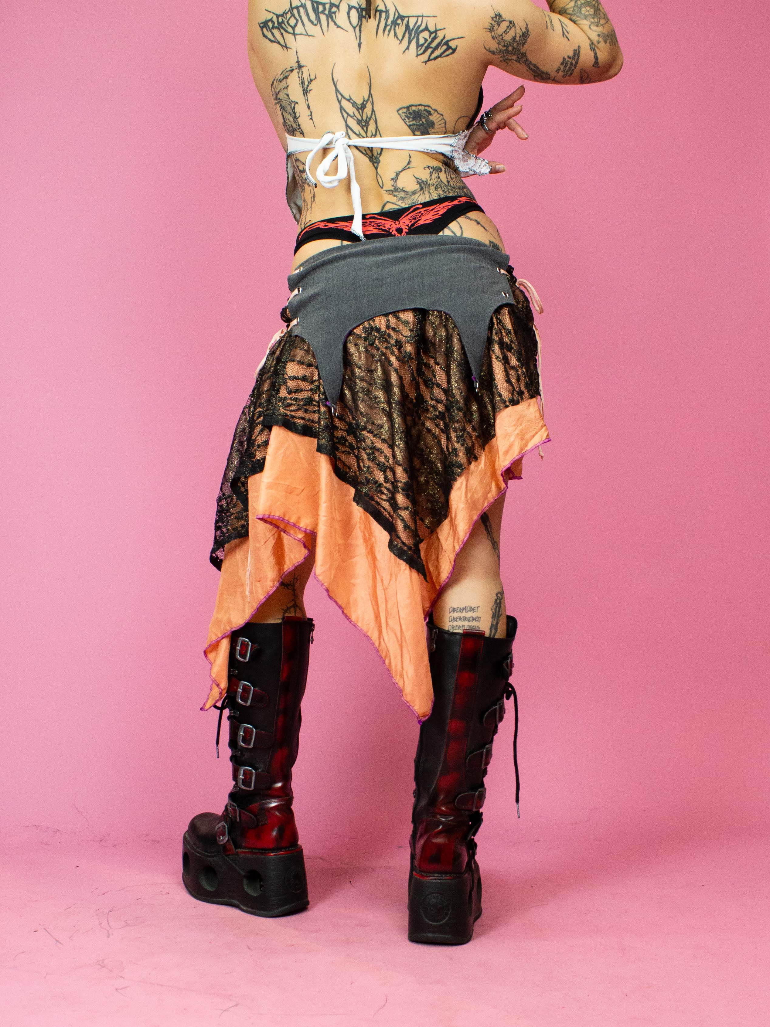 TINK CORSET SKIRT PEACH SILK GOLD LACE - Image 5