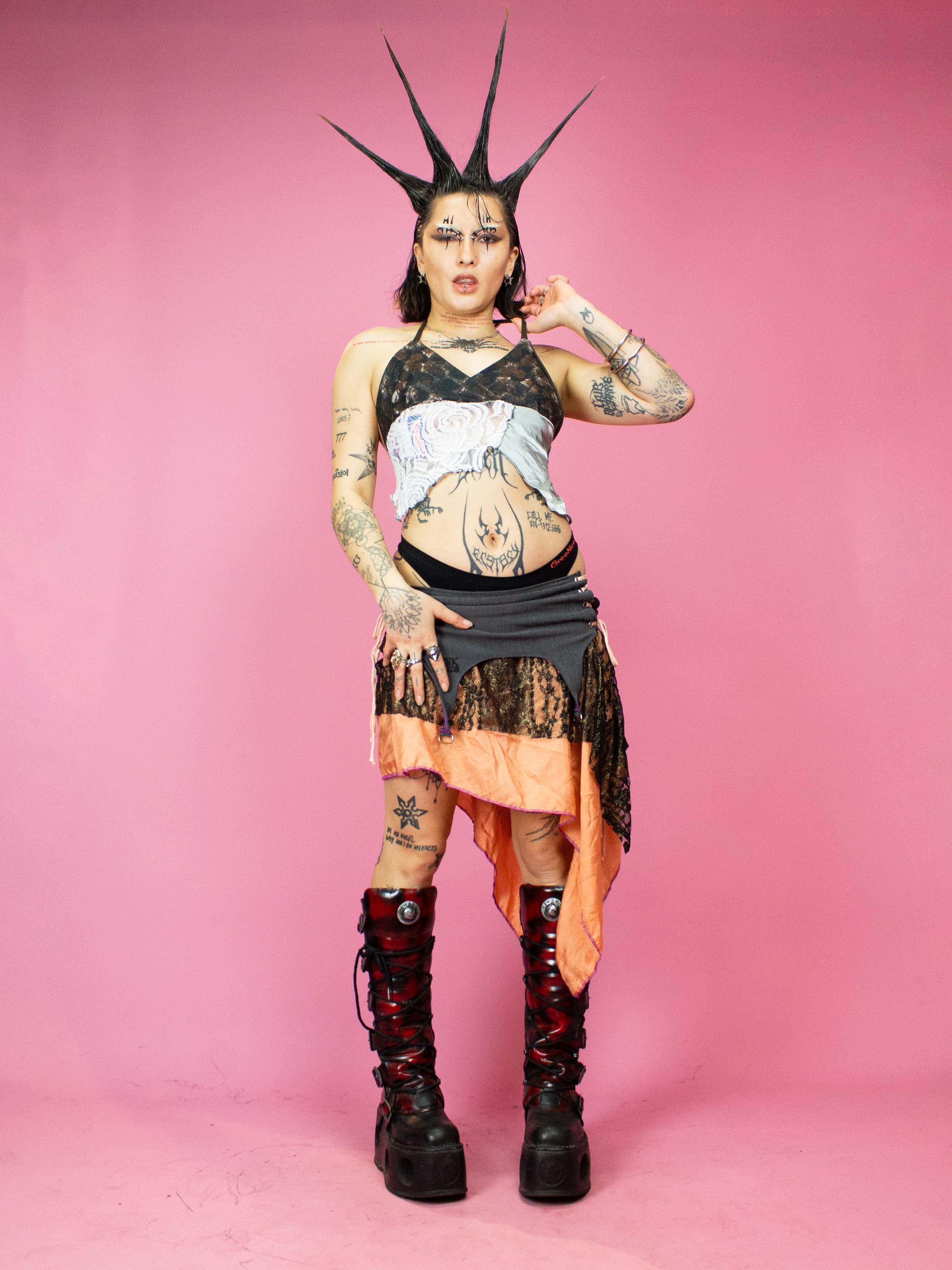 TINK CORSET SKIRT PEACH SILK GOLD LACE - Image 7