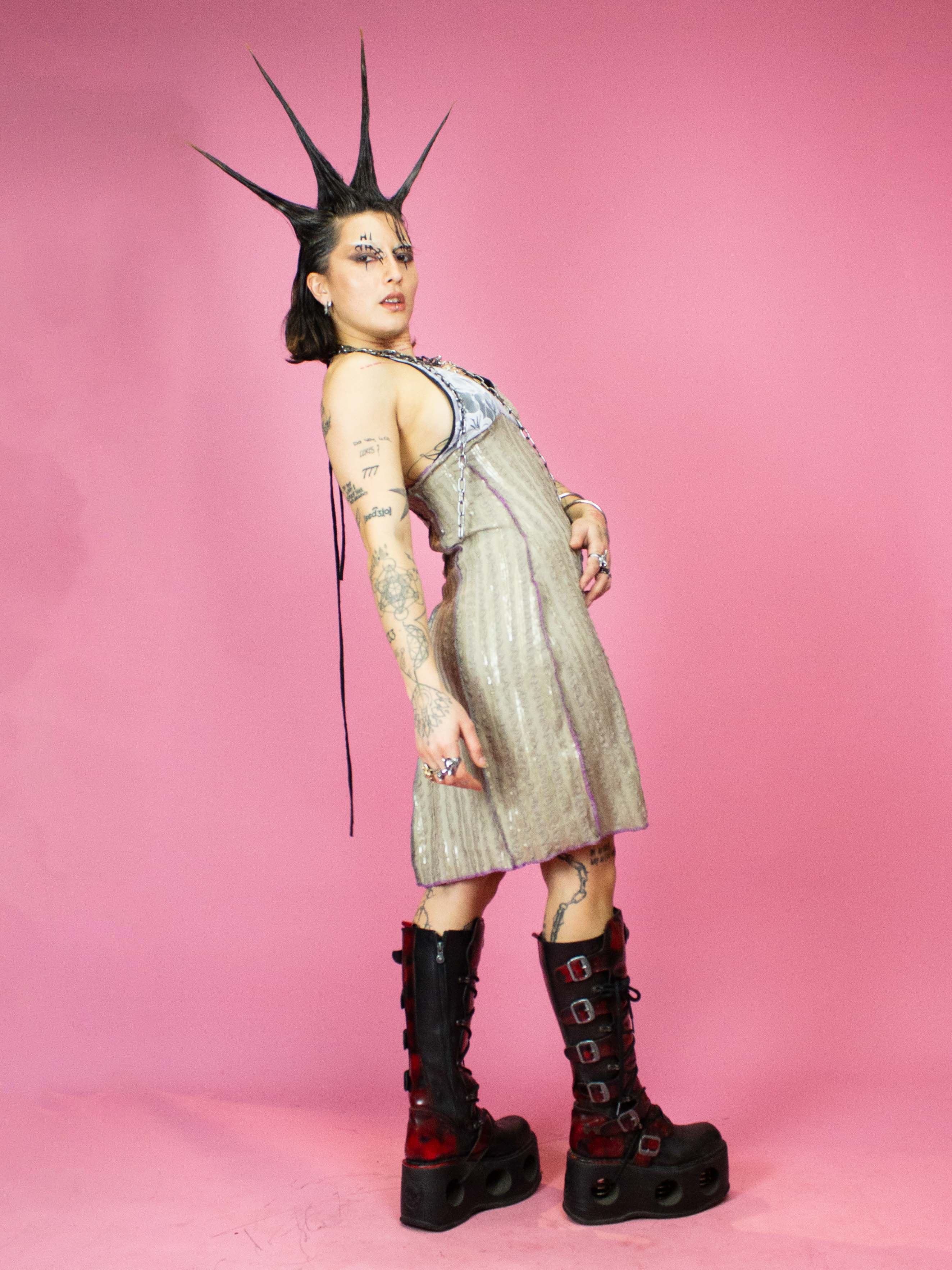 TINK STUDIO BEIGE SEQUINE MINI DRESS - Image 3