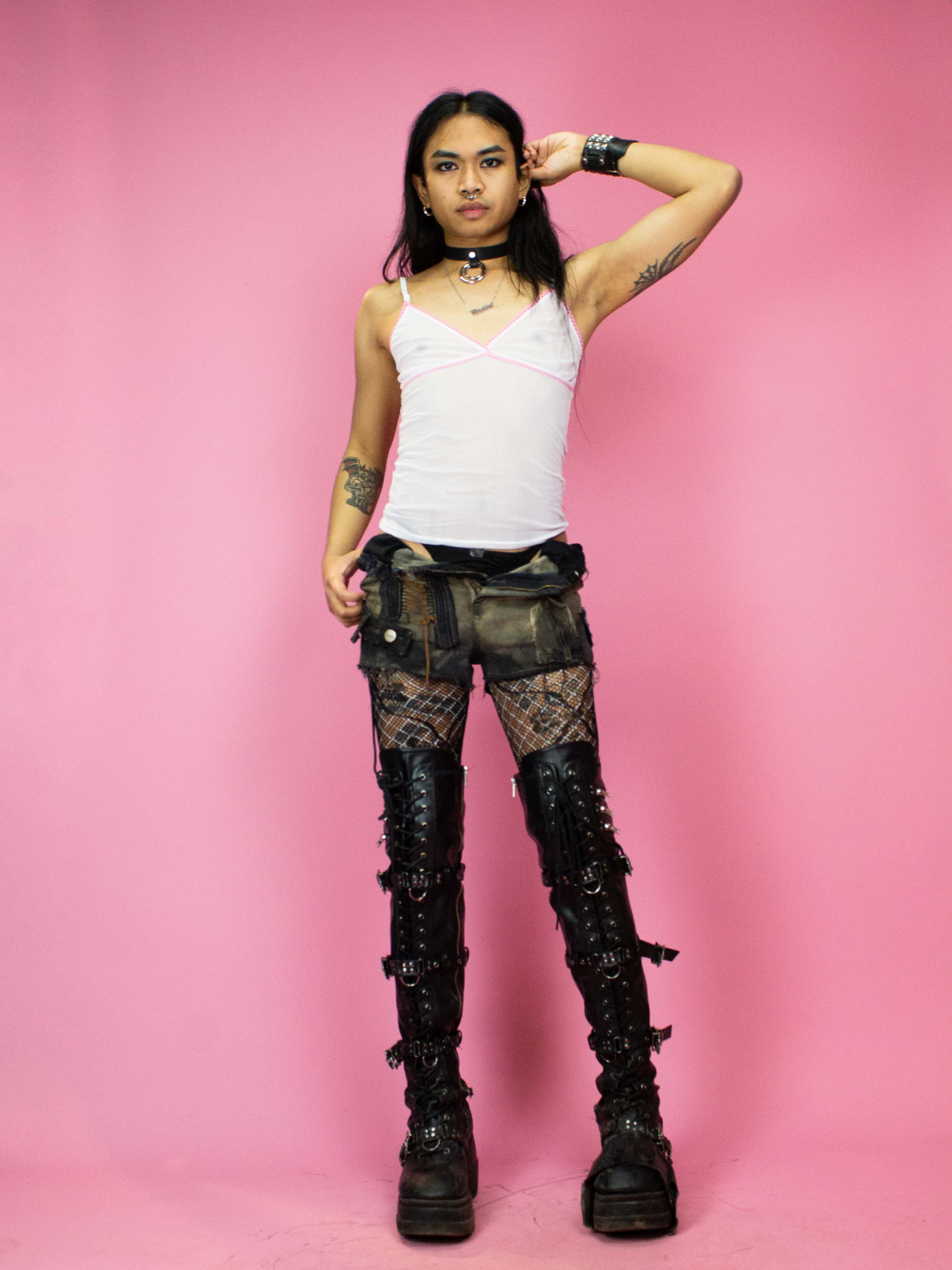 WHITE WITH PINK TRIM MESH SPAGHETTI TOP - Image 2